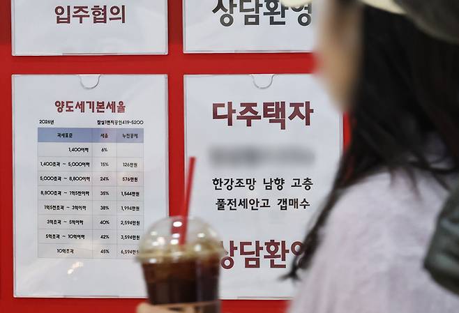서울 시내의 한 부동산중개업소에 붙어있는 양도세 관련 안내문 [연합뉴스]