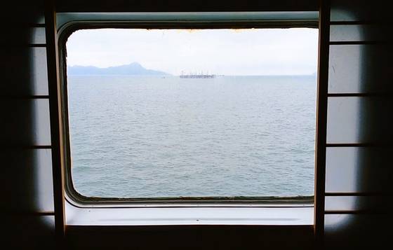 View out the cabin window on the ferry to Incheon [JOEL DOWN]