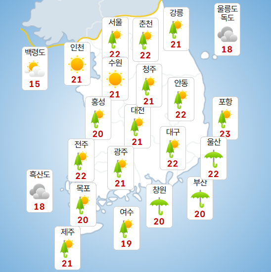 12일 낮 전국 날씨 전망