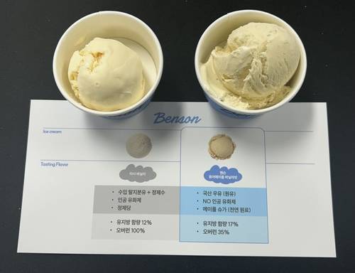 타사 바닐라 아이스크림(왼쪽)과 벤슨 아이스크림(오른쪽)[촬영: 정수인 기자]