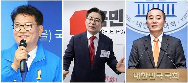 왼쪽부터 6·3 지방선거와 함께 치러지는 인천 연수갑 국회의원 재보궐선거에 출마한 송영길 더불어민주당 후보와 박종진 국민의힘 후보, 정승연 개혁신당 후보. 연합뉴스