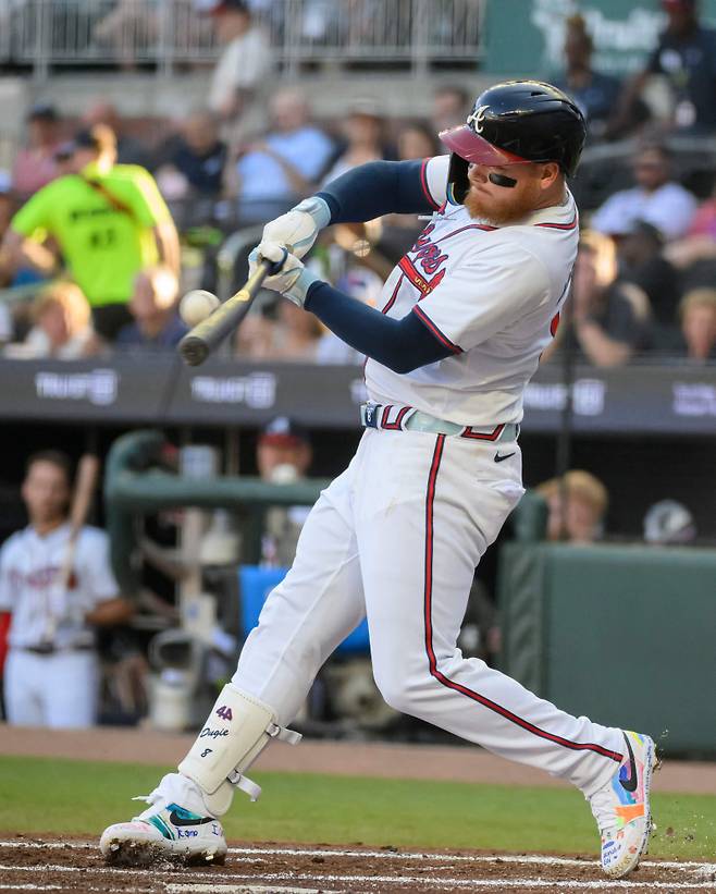 <yonhap photo-1750=""> ATLANTA, GEORGIA - JUNE 19: Alex Verdugo #8 of the Atlanta Braves bats in the first inning of a game against the New York Mets at Truist Park on June 19, 2025 in Atlanta, Georgia. Edward M. Pio Roda/Getty Images/AFP (Photo by Edward M. PIO RODA / GETTY IMAGES NORTH AMERICA / Getty Images via AFP)/2025-06-20 08:55:54/ <저작권자 ⓒ 1980~2025 ㈜연합뉴스. 무단 전재 재배포 금지, AI 학습 및 활용 금지></yonhap>
