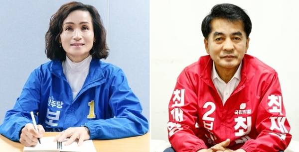더불어민주당 하유정 후보(왼쪽),&nbsp;국민의힘 최재형 후보. /캠프 제공