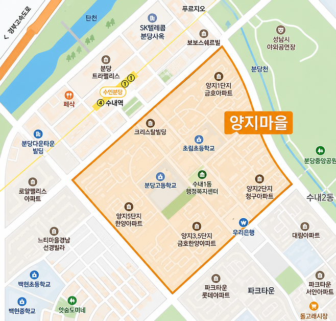 경기 성남시 분당구 양지마을 위치도. / 그래픽=시사저널e DB
