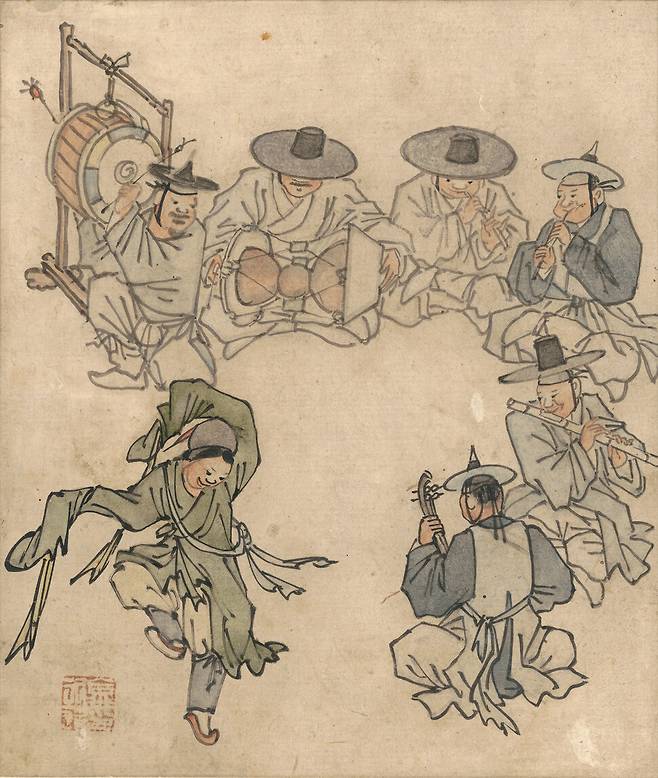 국립중앙박물관에 소장된 ‘단원 풍속도첩’(국가지정 보물) 가운데 무동을 그린 그림. 국립중앙박물관 제공