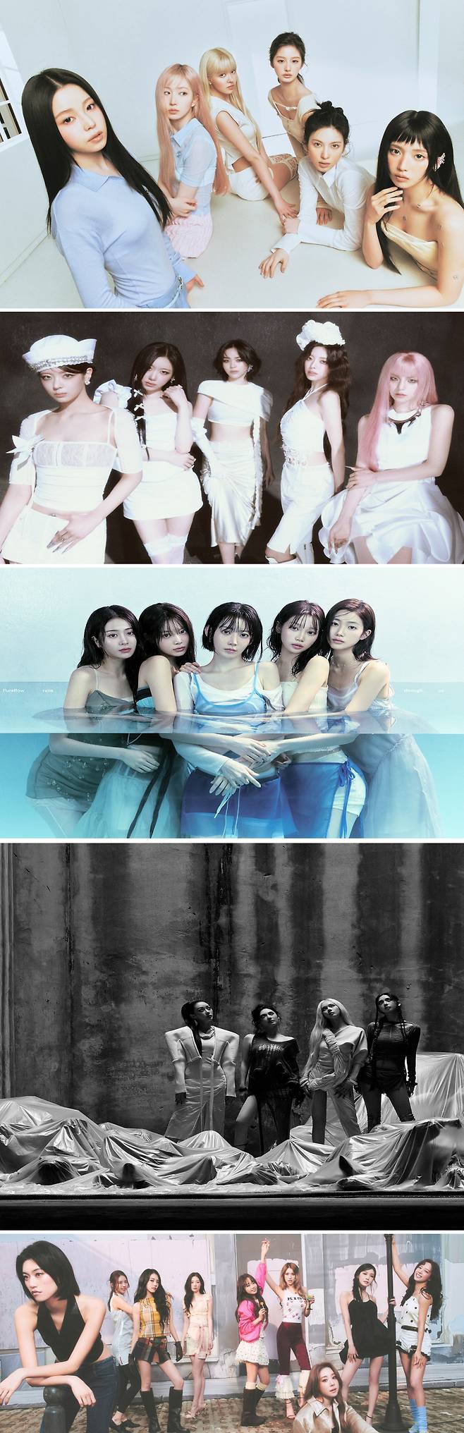 이달 중 컴백하는 대형 걸그룹 엔믹스, 있지, 르세라핌, 에스파, 아이오아이(위 사진부터). JYP엔터테인먼트·쏘스뮤직·SM엔터테인먼트·스윙엔터테인먼트 제공