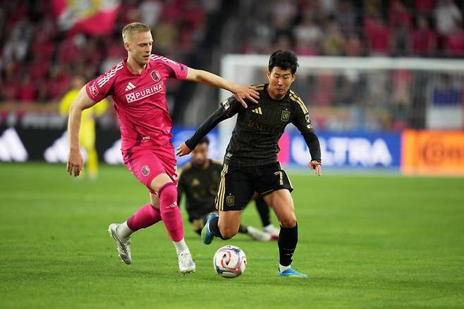 LAFC 손흥민 14일 세인트루이스와 MLS 16라운드 원정 경기에 출전한 손흥민.  [연합뉴스]