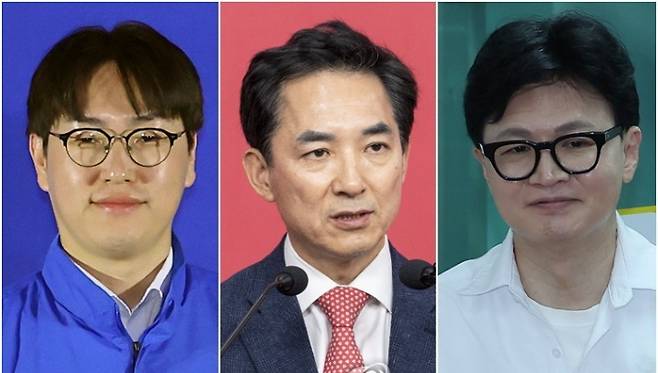 부산 북구갑 더불어민주당 하정우 후보, 국민의힘 박민식 후보, 무소속 한동훈 후보.  연합뉴스