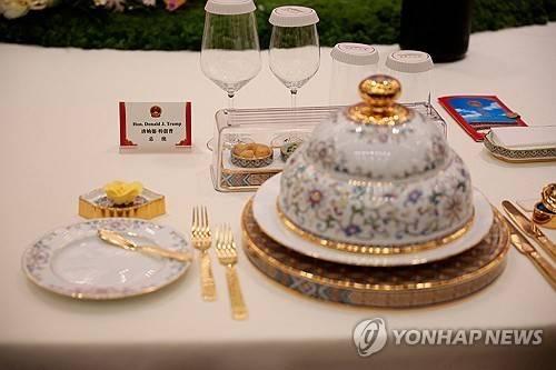 도널드 트럼프 미 대통령을 위해 마련된 연회석 [로이터 연합뉴스 자료사진. 재판매 및 DB 금지]