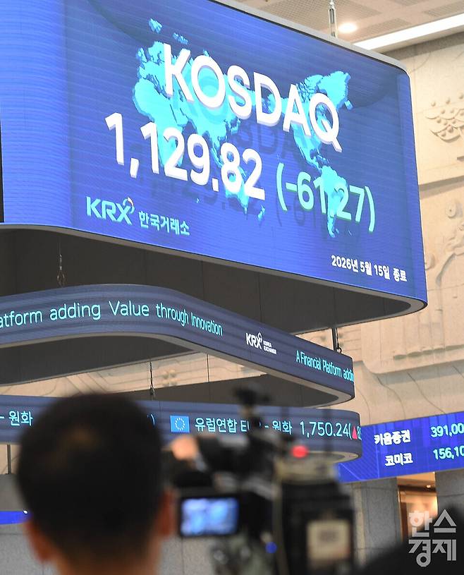 15일 오후 서울 여의도 한국거래소 서울사옥 Market Square 현황판에 코스피-코스닥 지수 및 원/달러 환율이 표시되고 있다.이날 코스피 종가는 7,493.18, 코스닥 종가는 1,129.82을 기록하며 장 마감됐다.서울외환시장에 따르면 원/달러 환율은 1,500.8원을 기록했다./ 이호형 기자 leemario@sporbiz.co.kr 2026.05.15