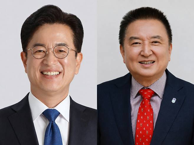 더불어민주당 허태정 대전시장 후보(왼쪽)와 국민의힘 김영환 충북지사 후보. 중앙선관위 제공