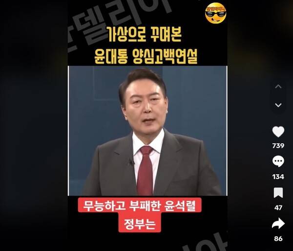 ▲틱톡에 올라온 윤석열 대통령 풍자 콘텐츠. 사회혼란 야기 조항으로 차단됐다.