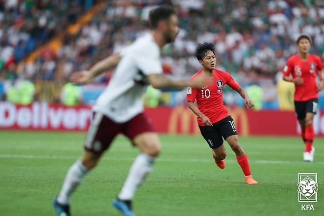 2018 러시아월드컵 조별리그 2차전 당시 이승우. /사진=대한축구협회 제공
