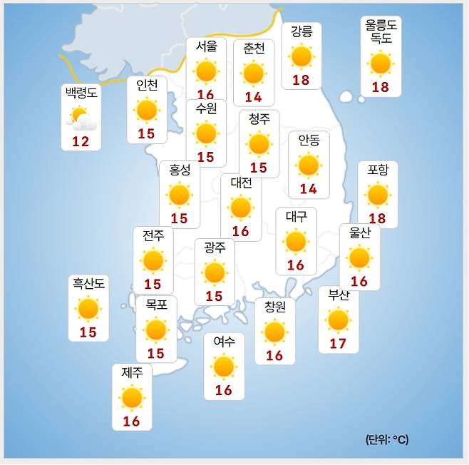 ⓒ기상청: 내일(17일) 오전 날씨