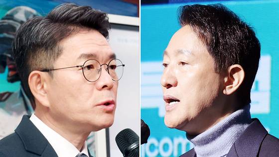 서울시장 후보로서 접전을 벌이고 있는 민주당 정원오(왼쪽) 후보와 국민의힘 오세훈 후보. 중앙포토