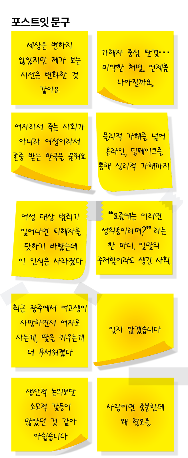 강남역 인근 살인사건 10주년 관련 포스트잇 문구. 이지원 기자