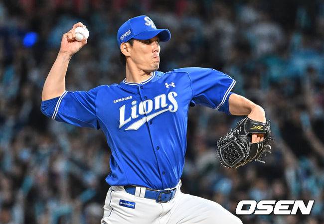 [OSEN=창원, 이석우 기자] 9일 창원NC파크에서 2026 신한 SOL KBO 리그 NC 다이노스와 삼성 라이온즈의 경기가 열렸다. 홈팀 NC는 신민혁이, 방문팀 삼성은 후라도가 선발 출전했다. 삼성 라이온즈 김재윤이 역투하고 있다. 2026.05.09 / foto0307@osen.co.kr