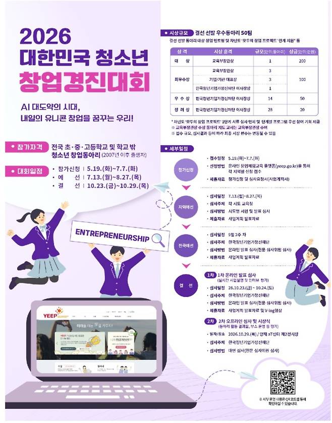 2026 대한민국 청소년 창업경진대회 교육부 제공