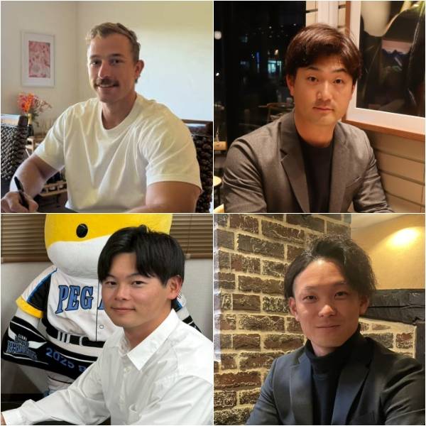 울산 웨일즈가 외국인 선수로 영입한 알렉스 홀(왼쪽 위부터), 오카다 아키타케, 고바야시 주이, 나가 타이세이. 울산시 체육회 제공