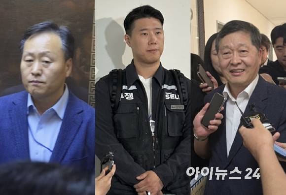 여명구(왼쪽부터) 삼성전자 DS부문 피플팀장 부사장, 최승호 삼성그룹 초기업노동조합 삼성전자지부(초기업노조) 위원장, 박수근 중앙노동위원회 위원장. [사진=황세웅·권서아 기자]