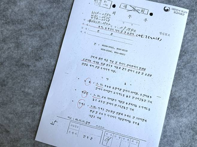 당시 외무부가 미주지역 각급 대사관과 총영사관에 보낸 전문 일부(대외비 해제 외교부 사료)