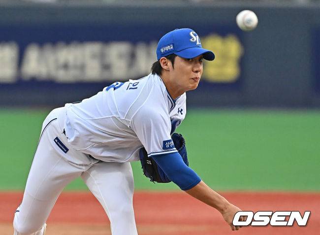 [OSEN=포항, 이석우 기자] 19일 포항야구장에서 2026 신한 SOL KBO 리그 삼성 라이온즈와 KT 위즈의 경기가 열렸다. 홈팀 삼성은 원태인이, 방문팀 KT는 보쉴리가 선발 출전했다. 삼성 라이온즈 선발 투수 원태인이 역투하고 있다. 2026.05.19 / foto0307@osen.co.kr