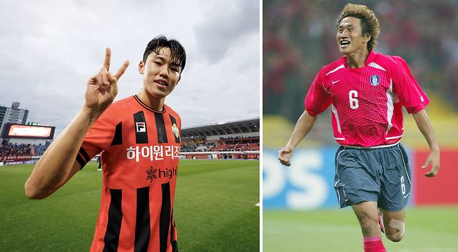 (왼쪽)강원 이기혁 | 프로축구연맹 제공. 故 유상철 선수의 2002 한·일 월드컵 당시 모습.