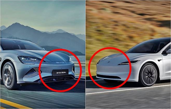 BYD 씰(왼쪽)과 테슬라 모델3 [사진출처=BYD, 테슬라/ 편집=최기성 매경 디지털뉴스룸 기자]