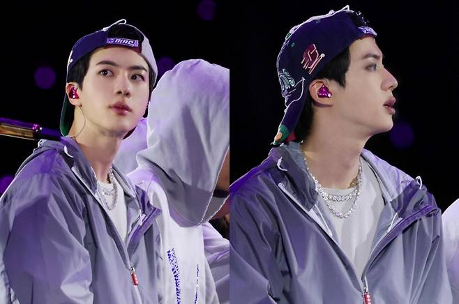 'JIN ROCKS THE GOLDEN STATE' 방탄소년단 진, 스탠퍼드의 밤 달군 '깃발 남신'..글로벌 팬심 '올킬'
