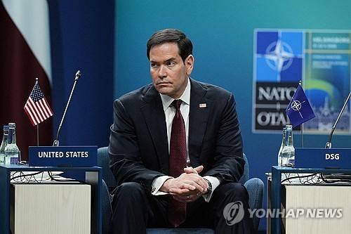 22일 스웨덴 헬싱보리에서 열린 나토 외무장관 회의에 참석한 루비오 미국 국무장관 [AFP=연합뉴스]