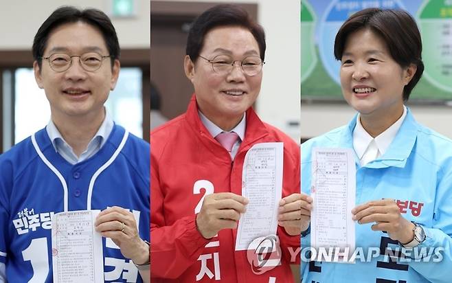 왼쪽부터 김경수·박완수·전희영, 경남지사 후보 [연합뉴스 자료사진]