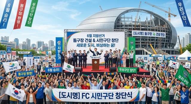 지방선거 속의 체육은 어떨까? 이미지는 이번 6.3지방선거 때 나온 돔구장 및 시민구단 창단 공약을 생성형AI가 합성한 것이다. / 제미나이