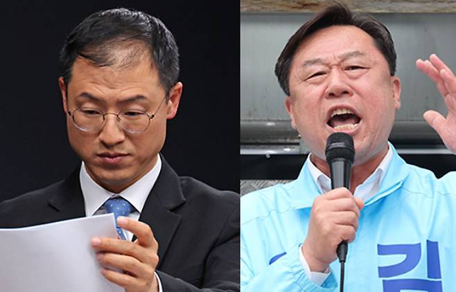 더불어민주당 김상욱 울산시장 후보(왼쪽)와 진보당 김종훈 울산시장 후보. 연합뉴스