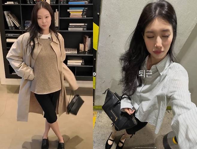 제니와 수지가 카프리팬츠를 착용한 모습. 사진=인스타그램,유튜브 갈무리