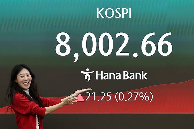 26일 코스피는 전장보다 223.20포인트(2.84%) 오른 8070.91로 출발한 뒤 개장 직후 8094.90까지 오르며 기존 장중 최고치를 다시 경신했다.(사진= 연합뉴스)
