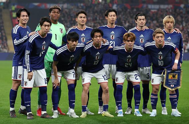 2026 북중미월드컵 조별리그 F조에 속한 일본 축구대표팀. 사진은 올초 잉글랜드 평가전 당시 대표팀. 로이터=연합뉴스
