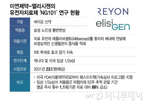 이연제약-엘리시젠의 유전자치료제 'NG101' 연구 현황/그래픽=이지혜