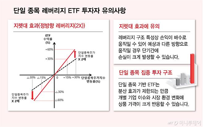 단일 종목 레버리지 ETF 투자자 유의사항/그래픽=김다나