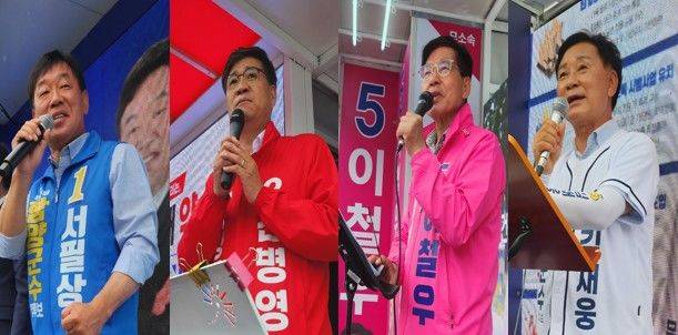[함양=뉴시스] 서희원 기자= 26일 경남 함양 5일장을 맞아 지리산함양시장 앞에서 여야 무소속 후보들이 장날 민심 잡기에 합동 거리유세를 펼쳤다. 2026. 05. 27. shw1881@newsis.com *재판매 및 DB 금지