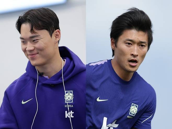 2026북중미월드컵을 앞둔 축구대표팀 오현규(왼쪽)와 조규성은 플레이 스타일이 다른 정통 스트라이커다. 각자 장점이 뚜렷해 홍명보 감독은 다양한 공격 전술을 구상할 수 있다. 사진제공|대한축구협회