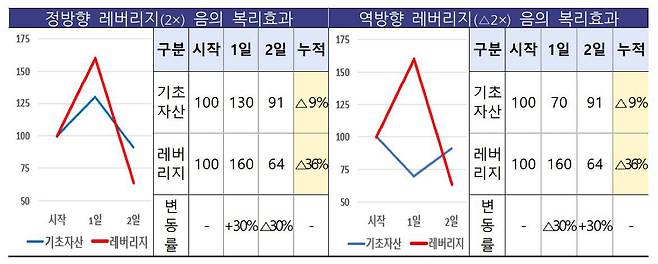 레버리지 투자의 위험성은 음의 복리 효과를 통해 극단적으로 드러난다 / 출처=금융위원회