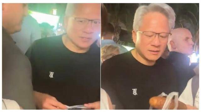 젠슨 황이 대만 타이베이의 라오허제 야시장을 방문해 구운 옥수수를 사는 모습 [사진=사회관계망서비스]