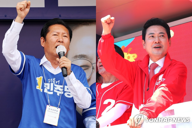 주말 유세하는 정청래 민주당·장동혁 국민의힘 선거대책위원장 [연합뉴스]