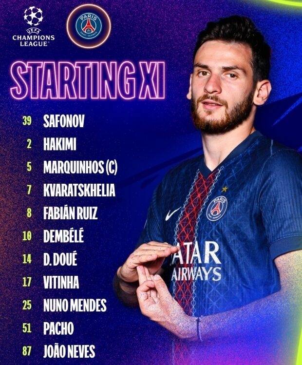 2025-2026시즌 유럽축구연맹(UEFA) 챔피언스리그 결승전 파리 생제르맹 라인업. PSG 공식 채널
