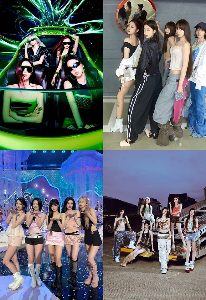 에스파(좌상), 르세라핌(우상), 있지(좌하), 베이비몬스터(우하) [SM·쏘스뮤직·JYP·YG엔터테인먼트 제공. 재판매 및 DB 금지]