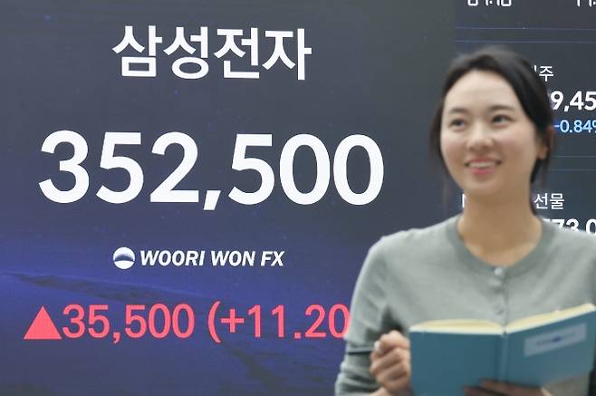 삼성전자 시총 2천조원 돌파…단일 종목 첫 기록 - 삼성전자 시가총액이 장 중 2천조원을 돌파한 1일 서울 중구 우리은행 본점 딜링룸에 삼성전자 주가가 표시돼 있다. 단일 기업의 시총이 2천조원을 넘어선 것은 삼성전자가 처음이다. 2026.6.1 연합뉴스