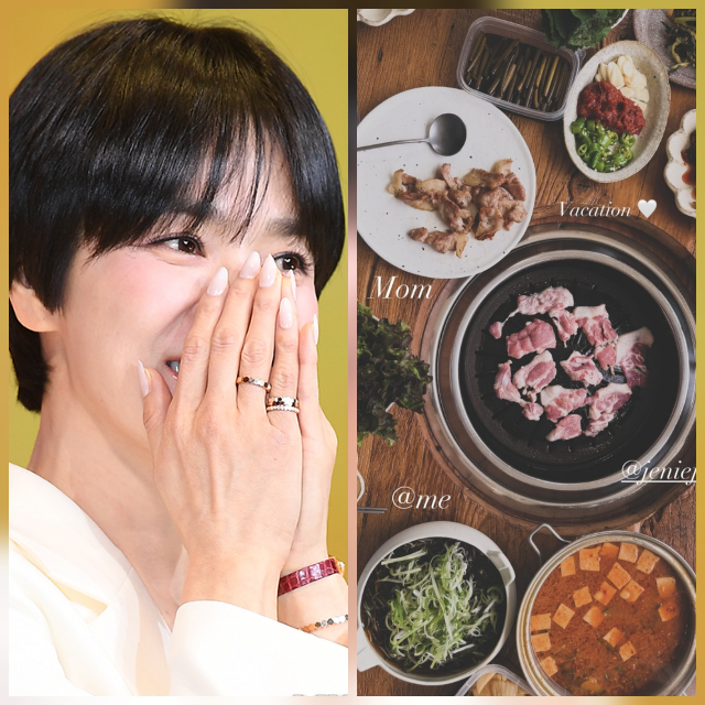 송혜교가 “좋은 시간, Starry night”이라는 짧은 글과 함께 엄마가 함께한 식사와 별이 뜬 밤 풍경을 공개했다.사진=천정환 기자, 송혜교 SNS
