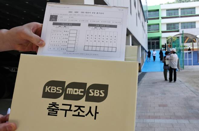 ▲ 6·3지방선거일인 3일 서울 동작구 본동초등학교에 마련된 노량진1동 제6투표소 앞에서 출구 조사원이 출구조사를 하고 있다. /연합뉴스