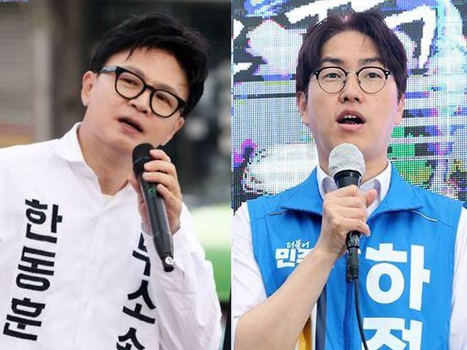 부산 북갑 국회의원 보궐선거에 출마한 무소속 한동훈(왼쪽) 후보와 더불어민주당 하정우 후보.