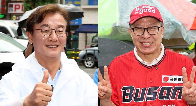 전재수 더불어민주당 부산시장 후보(왼쪽), 박형준 국민의힘 부산시장 후보. 부산=뉴시스